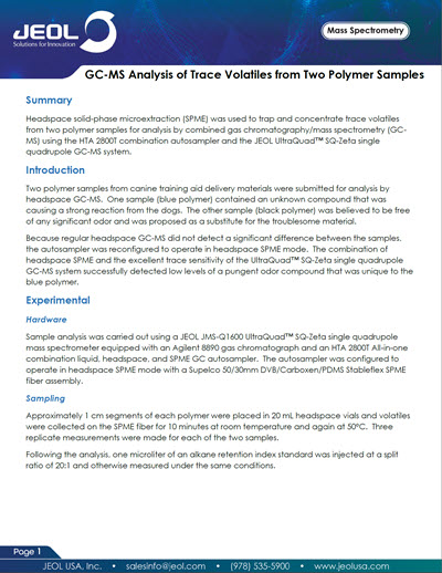 GC-MS Analysis of Trace Volatiles from Two Polymer Samples